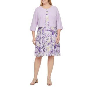 NEW Perceptions New York Purple Jacket & Sleeveless Lace Floral Lined Dress 3x